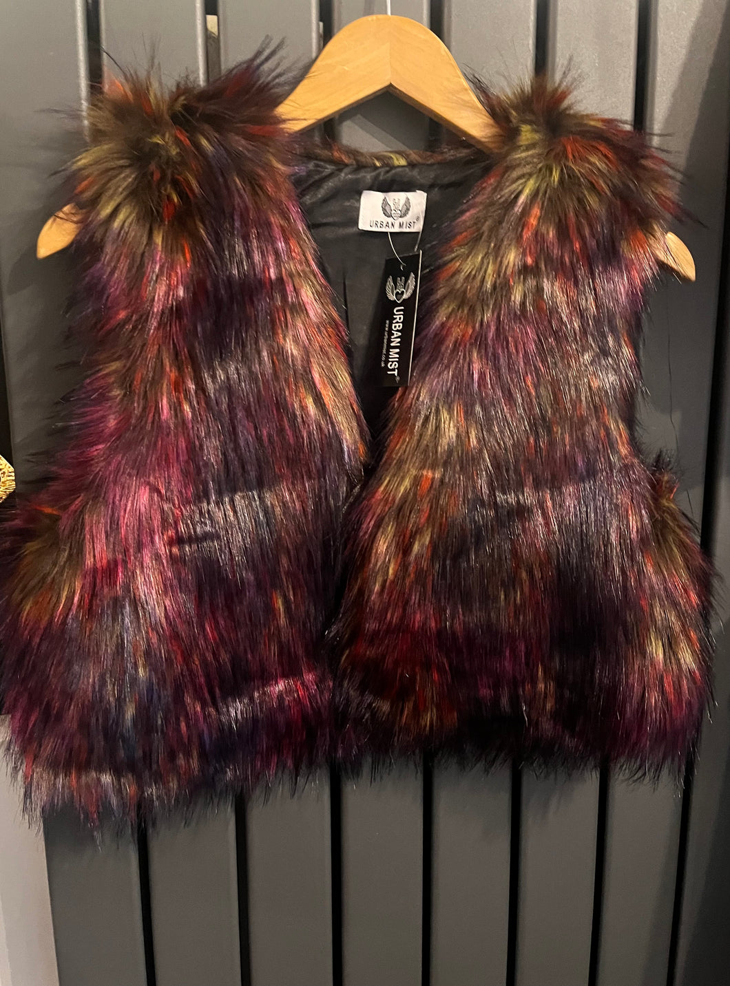 Red multi coloured gilet (Faux fur)