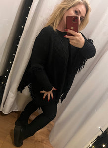 Cable knit fringed jumpers