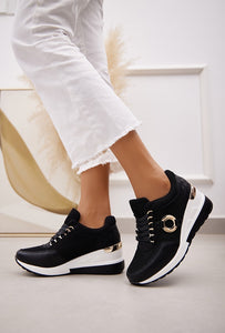 Black & white wedge trainers