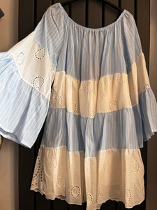 Blue white gypsy smock dress