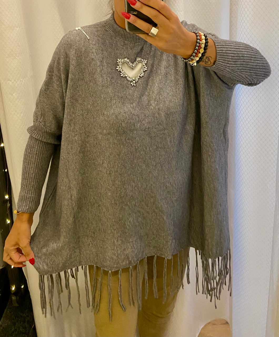 Diamanté Heart oversized jumper