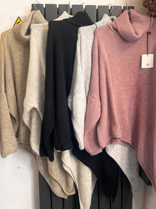 Asymmetric polo/cowl neck jumpers