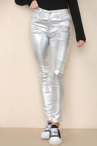 Leather look jeans silver