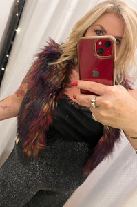 Red multi coloured gilet (Faux fur)