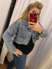 Load image into Gallery viewer, Cropped stud diamante Denim jacket
