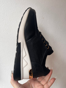 Black & white wedge trainers