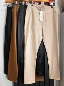 Coffee, Black, & Cream Vixen leather look leggings