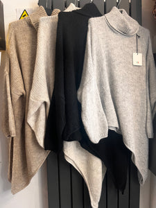 Asymmetric polo/cowl neck jumpers