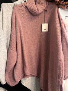 Asymmetric polo/cowl neck jumpers