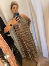 Load image into Gallery viewer, Multicoloured fortuny halter neck maxi dress
